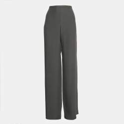 Pre Owned Armani Collezioni Grey Crepe Wide-Leg Trousers M