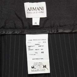 Pre Owned Armani Collezioni Black Pinstripe Regular Trousers L
