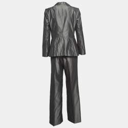 Pre Owned Armani Collezioni Grey Cotton Blend Pant Suit M