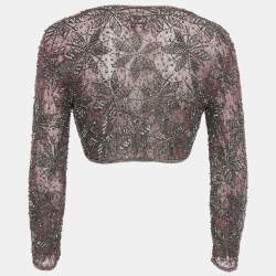 Pre Owned Armani Collezioni Purple Embellished Tulle Shrug S
