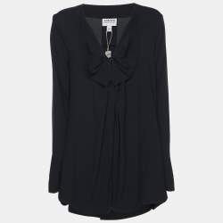 Pre Owned Armani Collezioni Navy Blue Silk Blend Top M