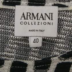 Armani Collezioni White/Black Patterned Jacquard Knit Sleeveless Short Dress S