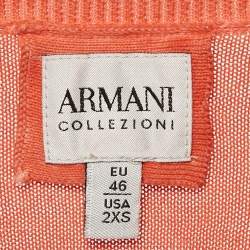 Pre Owned Armani Collezioni Coral Orange Full Sleeve Crew Neck Sweater L