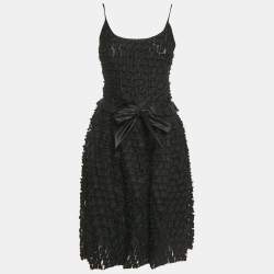 Armani Collezioni Black Embroidered Organza Tie-Up Detail Sleeveless Mini Dress S