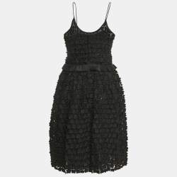 Pre Owned Armani Collezioni Black Embroidered Organza Tie-Up Detail Sleeveless Mini Dress S