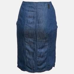 Armani Collezioni Blue Denim Ruffled Midi Skirt S