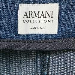 Armani Collezioni Blue Denim Ruffled Midi Skirt S
