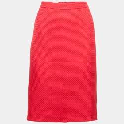 Armani Collezioni Red Checked Pattern Silk Knee-Length Skirt L