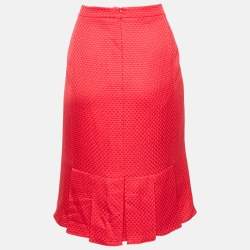 Armani Collezioni Red Checked Pattern Silk Knee-Length Skirt L