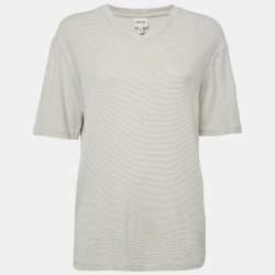 Armani Collezioni Stripe Grey Knit V-Neck Top L