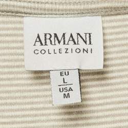 Armani Collezioni Stripe Grey Knit V-Neck Top L