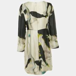 Pre Owned Armani Collezioni Multicolor Printed Satin Draped Mini Dress L