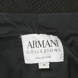 Pre Owned Armani Collezioni Black Jacquard Wool Button Front Blazer L