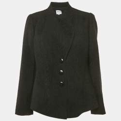 Armani Collezioni Black Jacquard Wool Button Front Blazer L