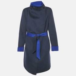 مملوكة مسبقًا Armani Collezioni Blue Wool Felt Double Fabric Coat L