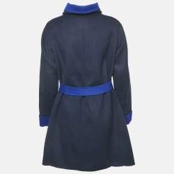 مملوكة مسبقًا Armani Collezioni Blue Wool Felt Double Fabric Coat L