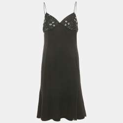 Pre Owned Armani Collezioni Black Chiffon Sequin Embellished Mini Dress M