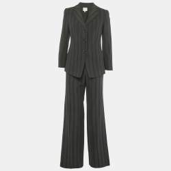 Pre Owned Armani Collezioni Black Patterned Wool Blend Flared Pant Suit  M/L   