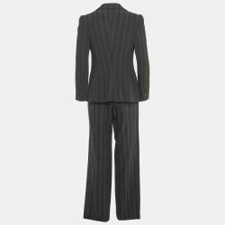 Pre Owned Armani Collezioni Black Patterned Wool Blend Flared Pant Suit  M/L