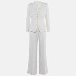 Pre Owned Armani Collezioni Cream Crepe Tailored Suit M