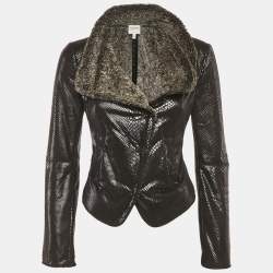 مملوكة مسبقًا Armani Collezioni Black Faux Leather and Faux Fur Biker Jacket S