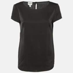 Pre Owned Armani Collezioni Black Silk Short Sleeve Top M