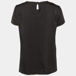 Pre Owned Armani Collezioni Black Silk Short Sleeve Top M