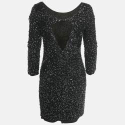 Pre Owned Armani Collezioni Black Embellished Crepe Mini Dress S