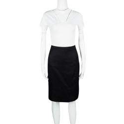 Armani Collezioni Black Textured Wool Silk Pencil Skirt S Armani Collezioni  | TLC