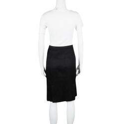 Pre Owned Armani Collezioni Black Textured Wool Silk Pencil Skirt S