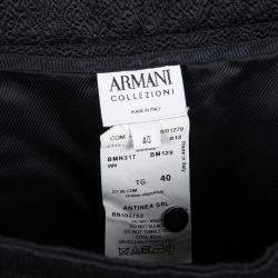 Pre Owned Armani Collezioni Black Textured Wool Silk Pencil Skirt S