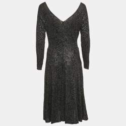 Pre Owned Armani Collezioni Black/Blue Glitter Print Jersey Midi Dress M