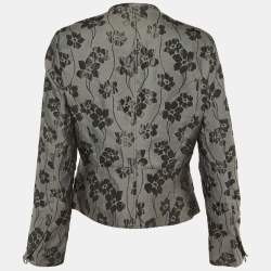 Pre Owned Armani Collezioni Grey Floral Jacquard Jacket L