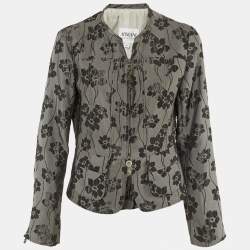 Pre Owned Armani Collezioni Grey Floral Jacquard Jacket L