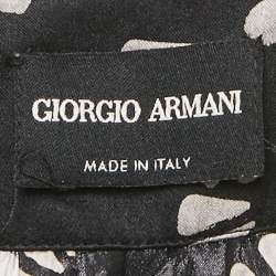 Pre Owned Giorgio Armani Black Printed Silk & Velvet Trim Top L