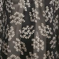 Pre Owned Giorgio Armani Black Printed Silk & Velvet Trim Top L