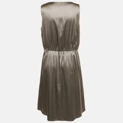 Pre Owned Armani Collezioni Grey Stretch Satin Ruffled Short Dress L