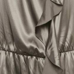 Pre Owned Armani Collezioni Grey Stretch Satin Ruffled Short Dress L