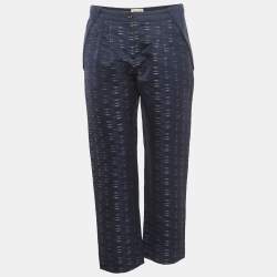 مملوكة مسبقًا Armani Collezioni Navy Blue Dash Print Jacquard Straight Fit Pants S