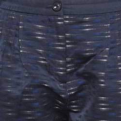 مملوكة مسبقًا بنطلون أرماني كوليزوني جاكارد مطبوع بخطوط زرقاء كحلي مستقيم مقاس صغير