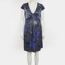 مملوكة مسبقًا فستان أرماني كوليزوني أزرق مطبوع ساتان قصير مقاس متوسط (ميديوم)