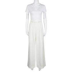 مملوكة مسبقًا Armani Collezioni Off White Linen Wide Leg High Waist Pants L