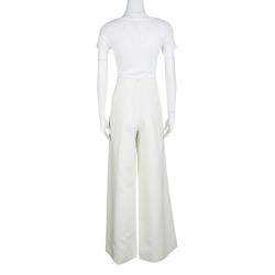 مملوكة مسبقًا Armani Collezioni Off White Linen Wide Leg High Waist Pants L