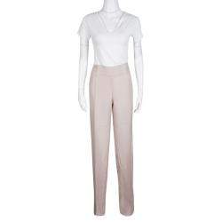 Pre Owned Armani Collezioni Pale Pink Linen Silk Wide Leg Pants L
