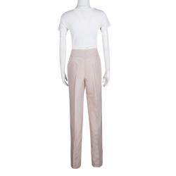 Pre Owned Armani Collezioni Pale Pink Linen Silk Wide Leg Pants L
