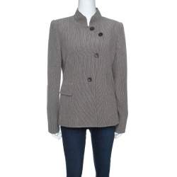 Armani Collezioni Beige and Brown Textured Wool Mandarin Collar Blazer L