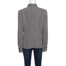 Pre Owned Armani Collezioni Beige and Brown Textured Wool Mandarin Collar Blazer L