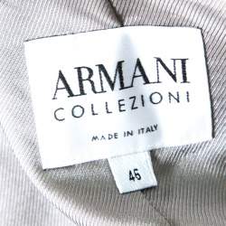 Pre Owned Armani Collezioni Beige and Brown Textured Wool Mandarin Collar Blazer L