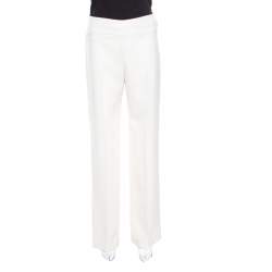 Pre Owned Armani Collezioni Cream High Waist Wide Leg Trousers S
