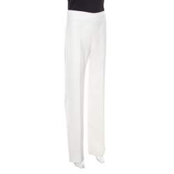 Pre Owned Armani Collezioni Cream High Waist Wide Leg Trousers S